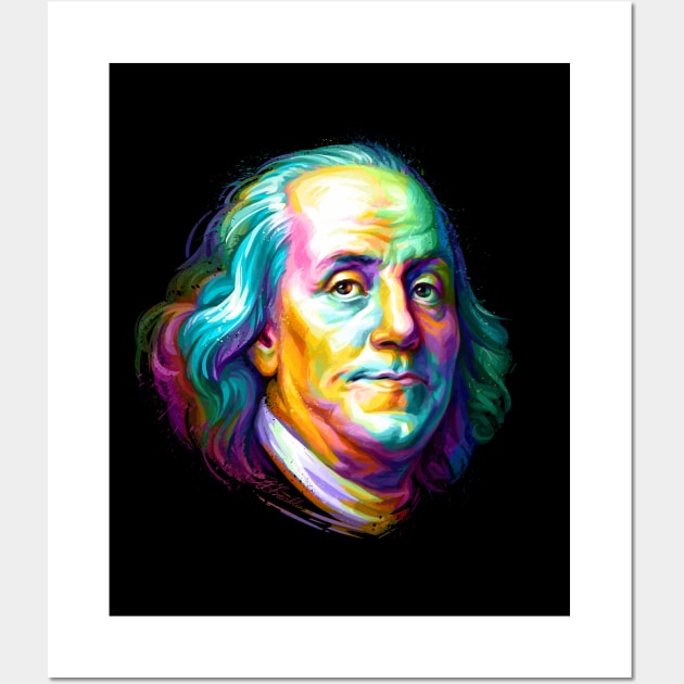 Benjamin Franklin Colorful Portrait Wall Art by stonemask